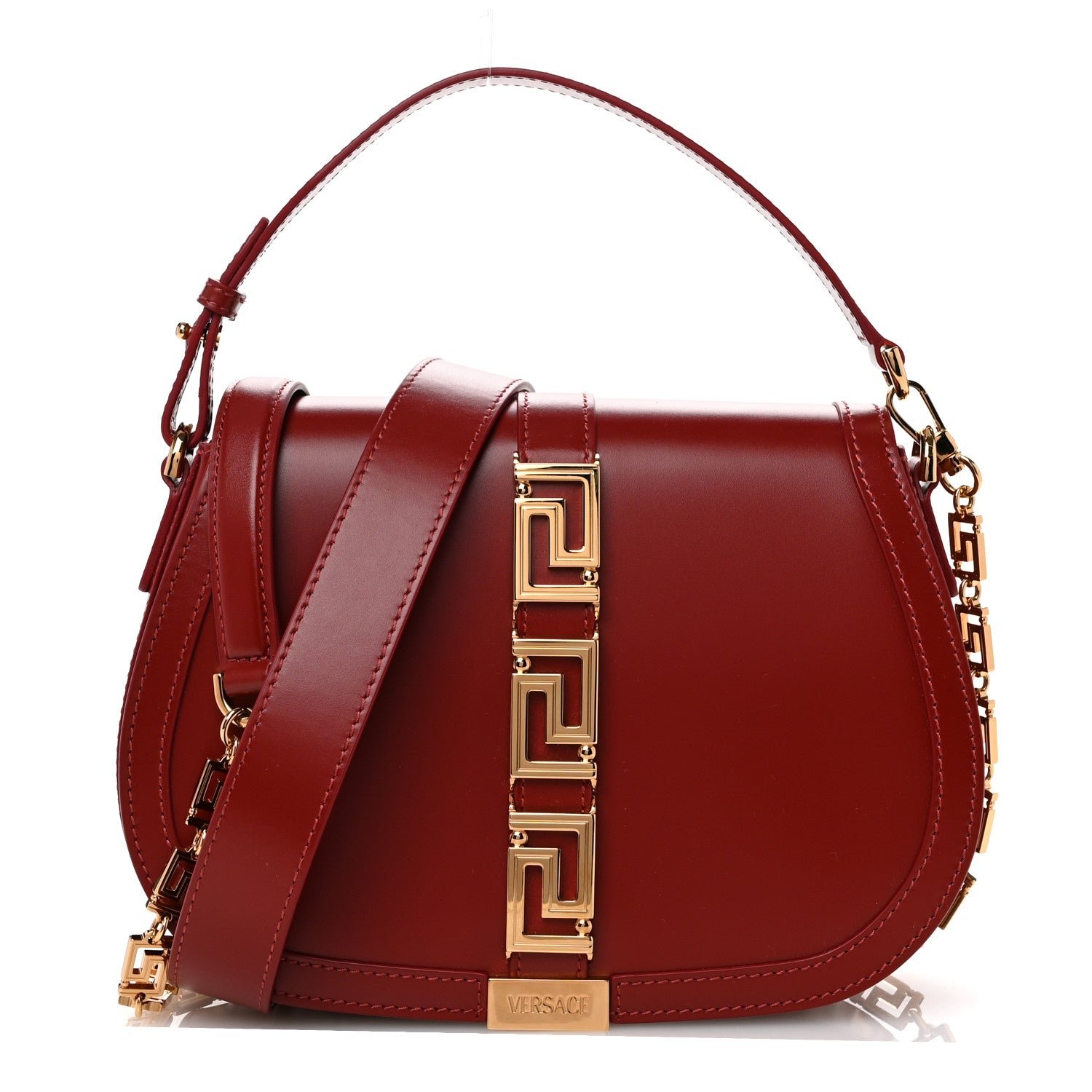 Versace Calfskin Large Greca Goddess Shoulder Bag Red