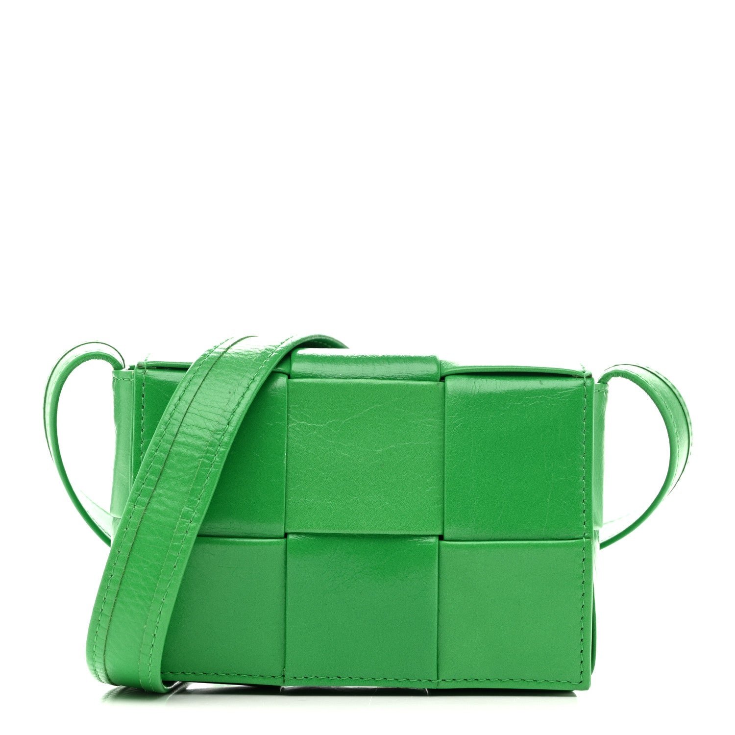 Bottega Veneta Crinkled Lambskin Maxi Intrecciato Extra Mini Cassette Crossbody Bag Parakeet