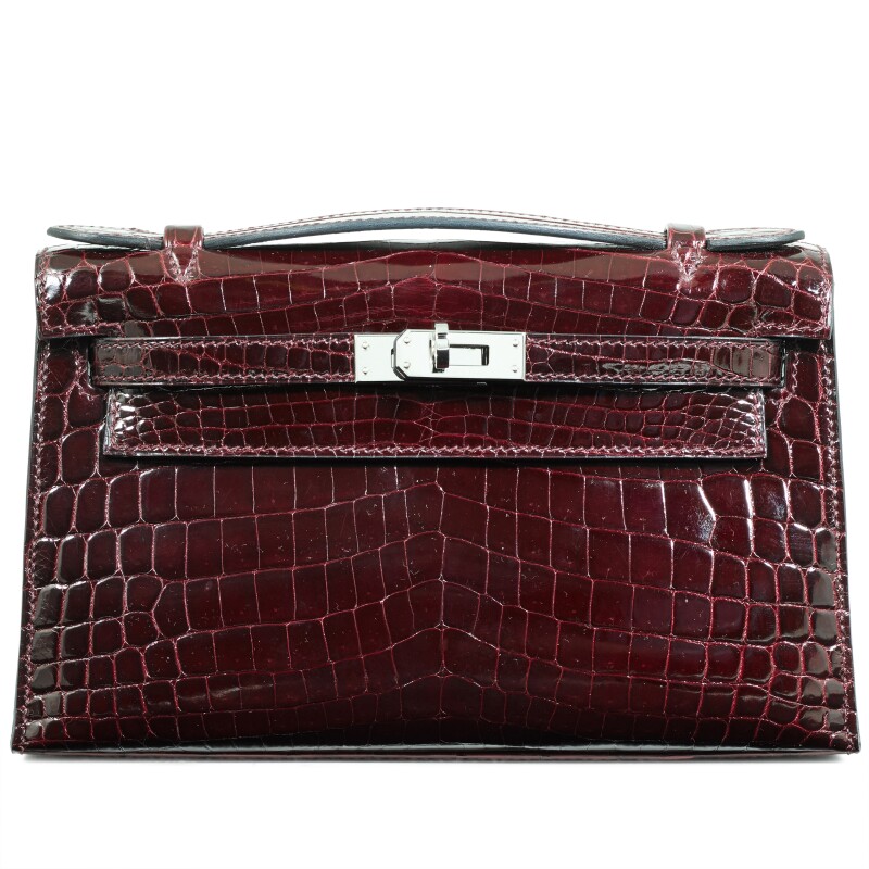 Hermes Bordeaux Shiny Niloticus Crocodile Kelly Pochette Palladium Hardware, 2010