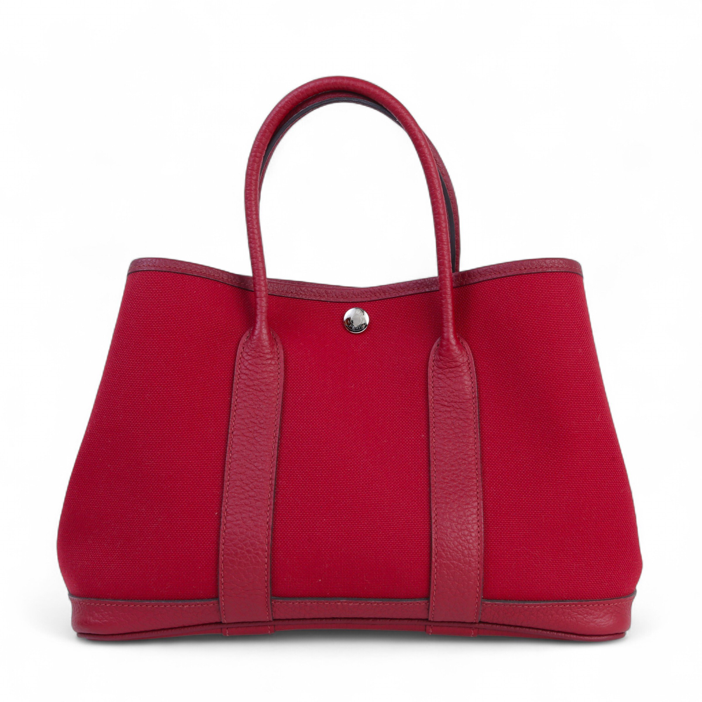 Hermes Very Good ( Rank A) HERMÈS Garden Party TPM Rouge Garance (54) Negonda Toile H canvas Palladium hardware A (2017)