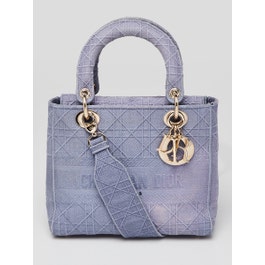 Christian Dior Light Blue Cannage Embroidery Canvas Medium Lady D-Lite Bag