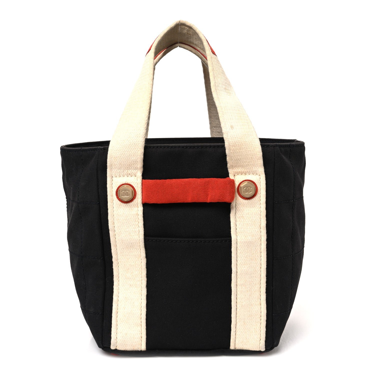 Chanel Canvas Bucket Bag White Black Orange