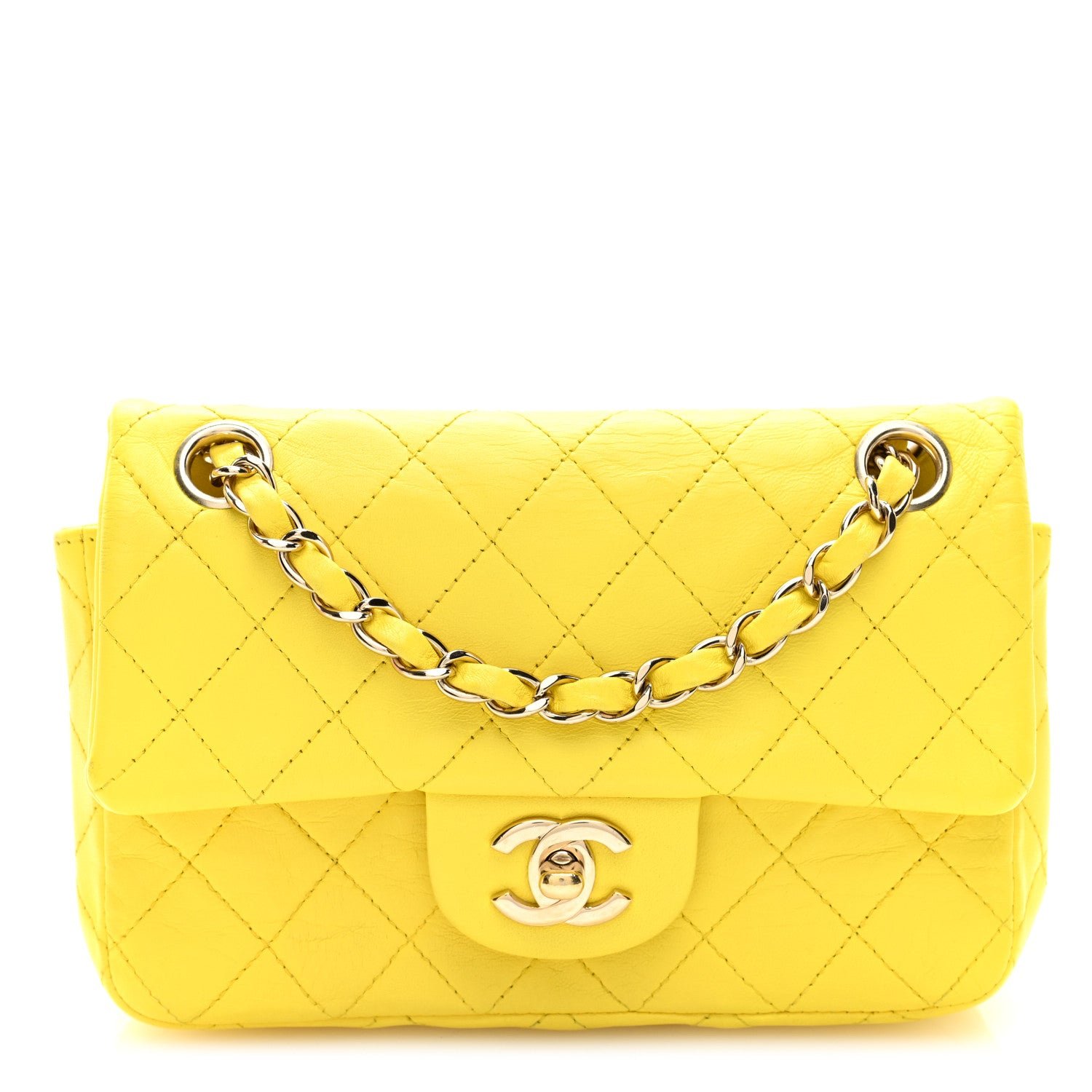 Chanel Lambskin Quilted Mini Rectangular Flap Yellow