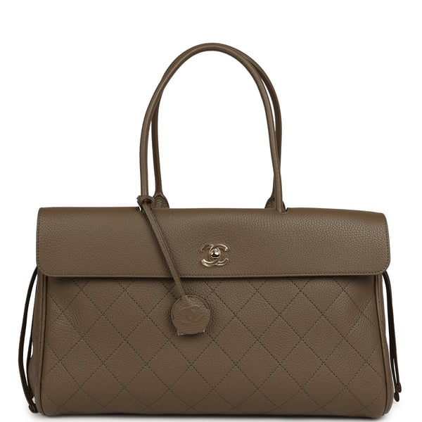Chanel Large "Urban Essential" East West Shopping Tote Dark Khaki Caviar Gold Hardware