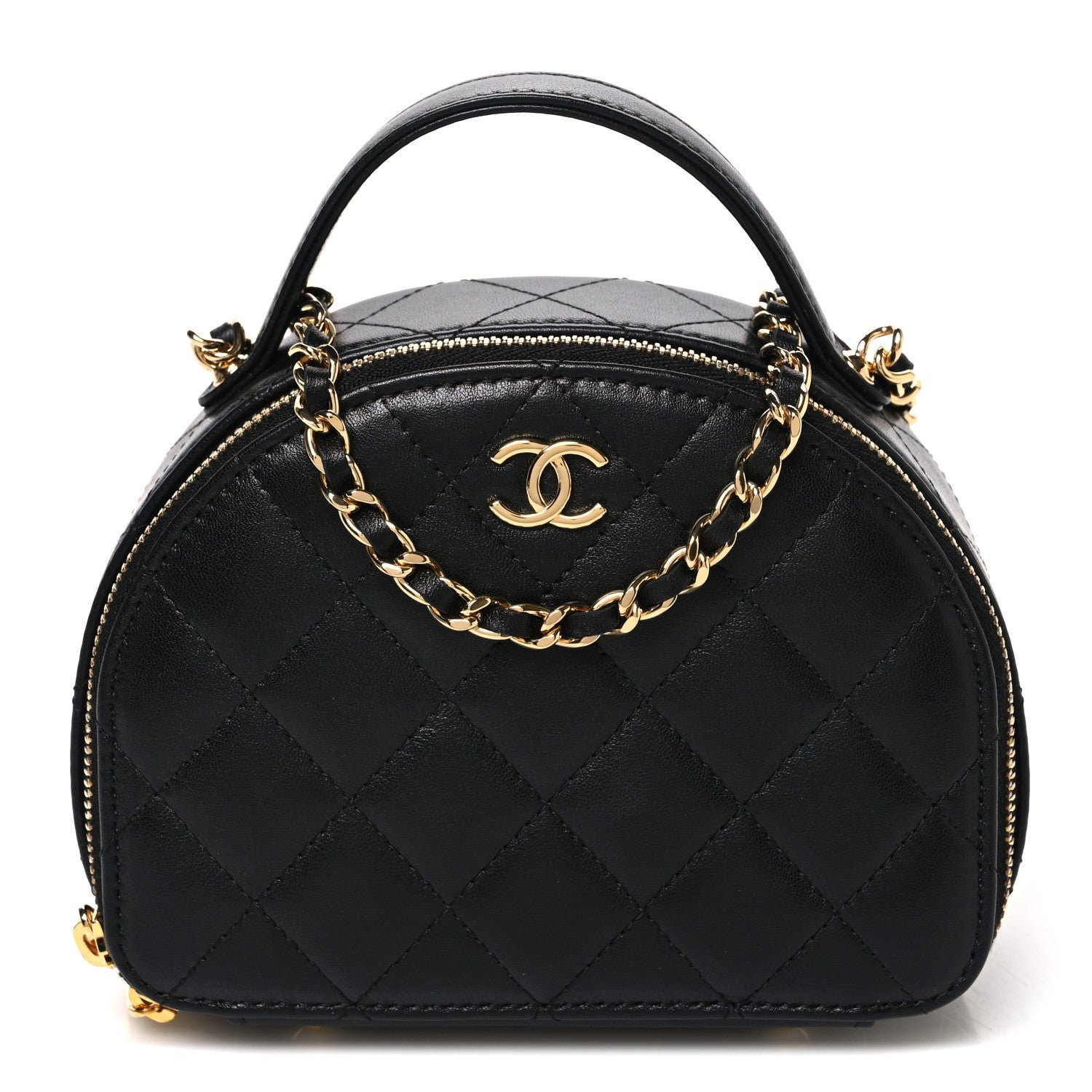 Chanel Lambskin Quilted Chic Riviera Top Handle Vanity Case Black