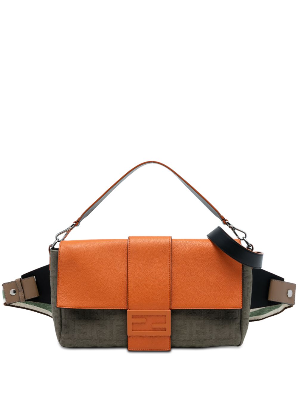 Fendi 2010-2025 Large Zucca Canvas and Leather Convertible Belt Baguette satchel