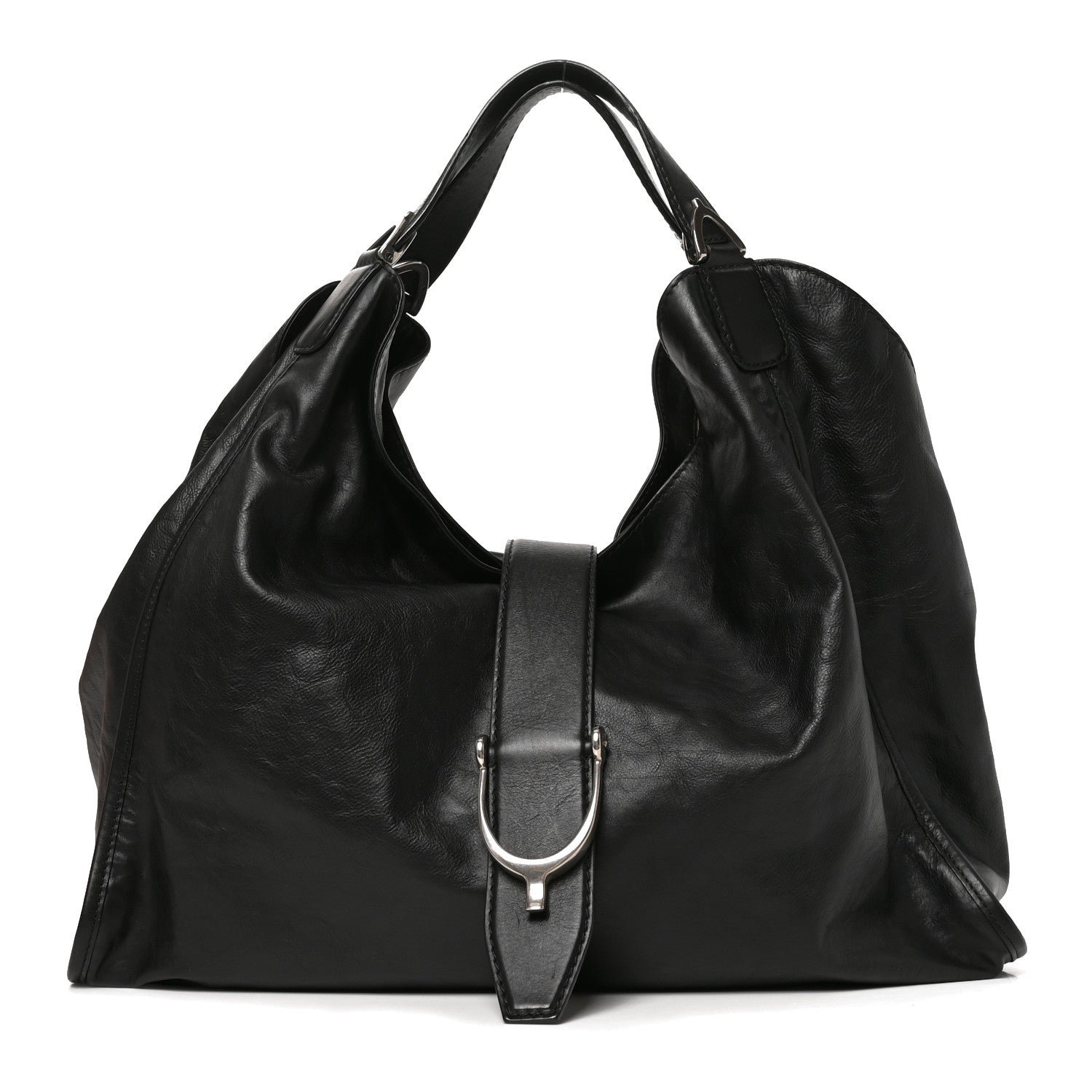 Gucci Calfskin Large Soft Stirrup Shoulder Bag Black