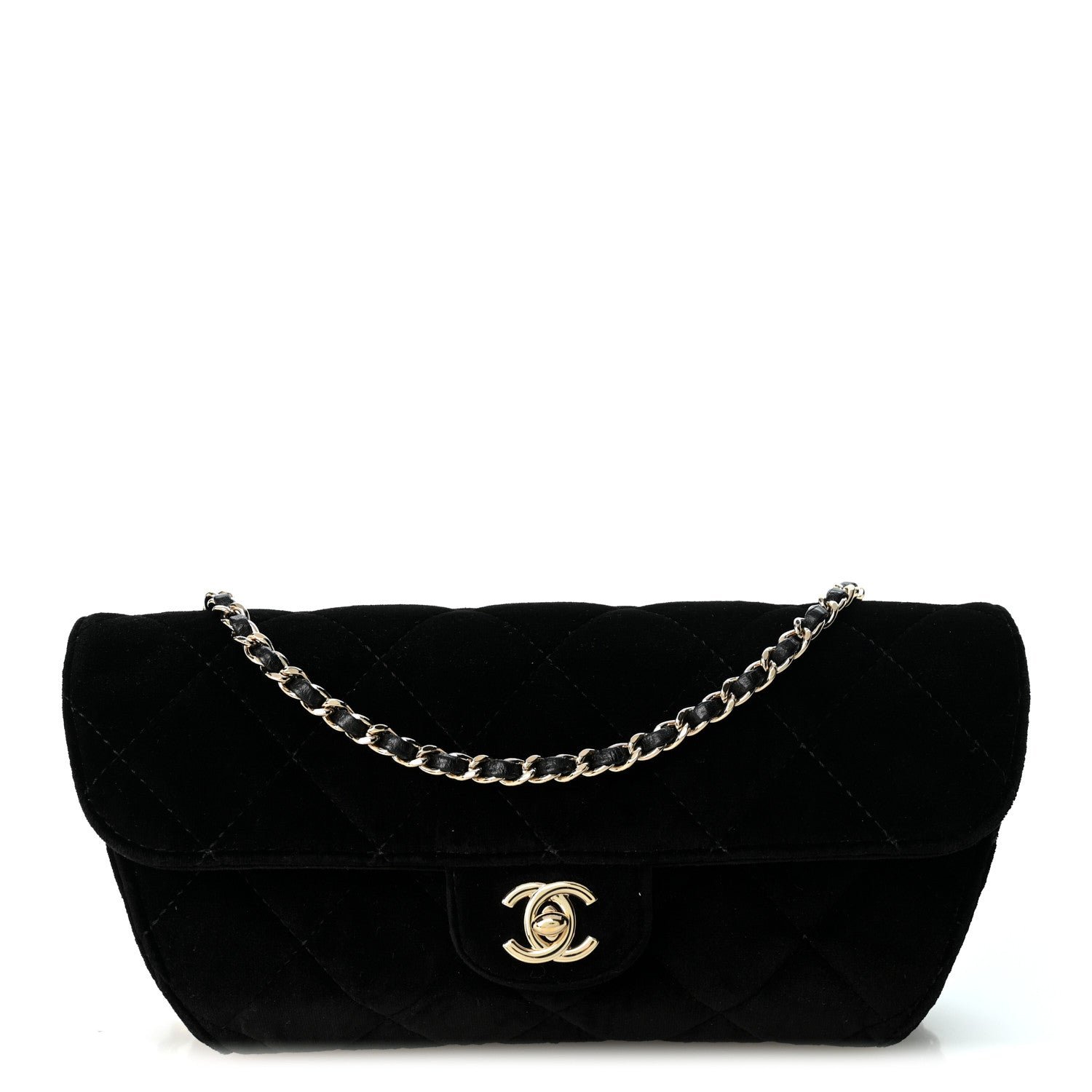 Velvet Quilted Flap Clutch Black