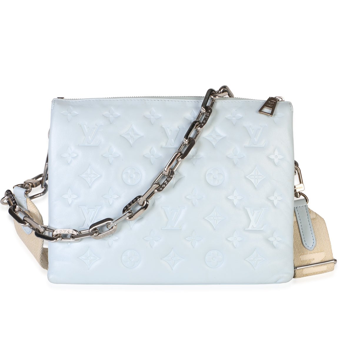 Light Blue Monogram Embossed Lambskin Coussin PM
