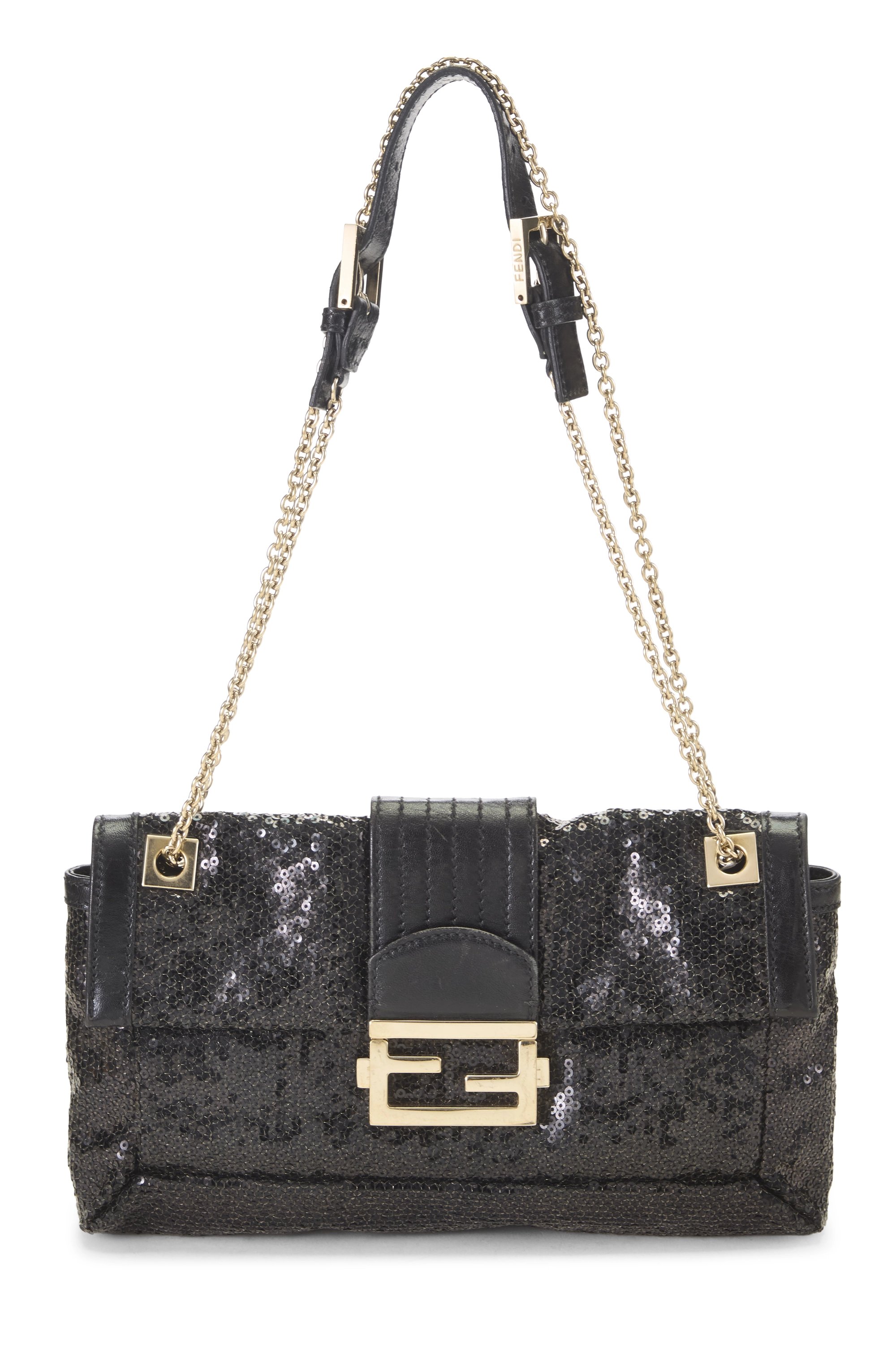 Black Sequin Baguette Chain Bag