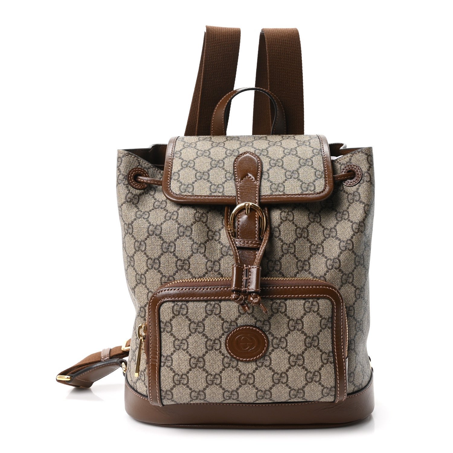 Gucci GG Supreme Monogram Azalea Calfskin Retro Interlocking G Buckle Backpack Beige Ebony Brown Sugar