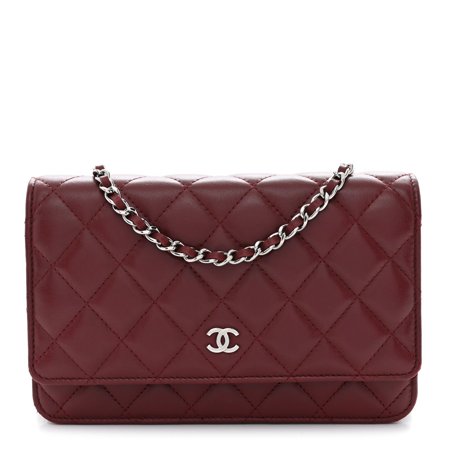 Chanel Lambskin Quilted Wallet On Chain WOC Burgundy