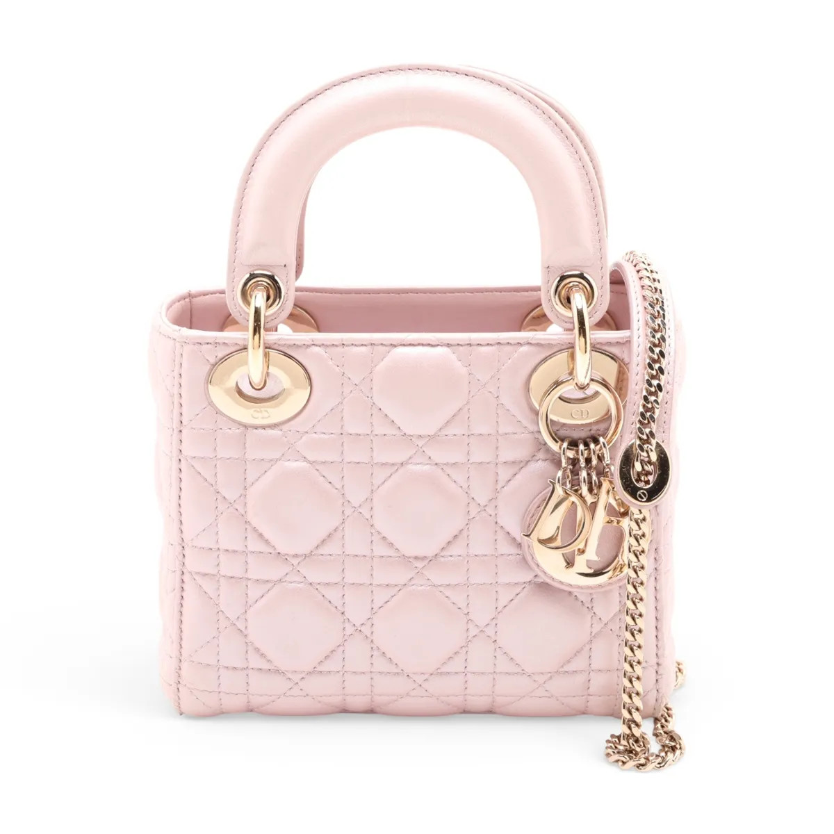 Christian Dior Cannage Lady Dior Mini Leather 2 Way Handbag Pink