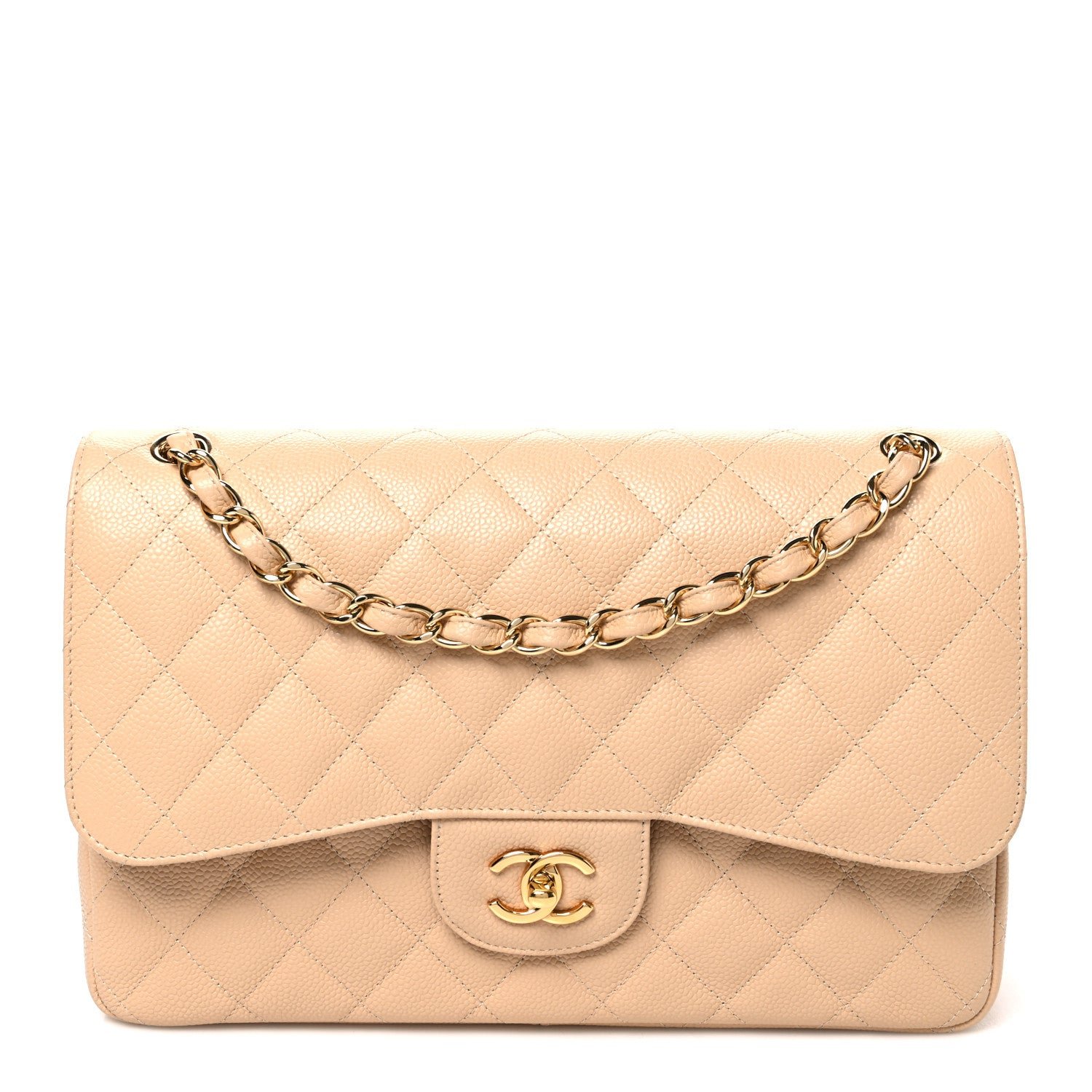 Chanel Caviar Quilted Jumbo Double Flap Beige Clair