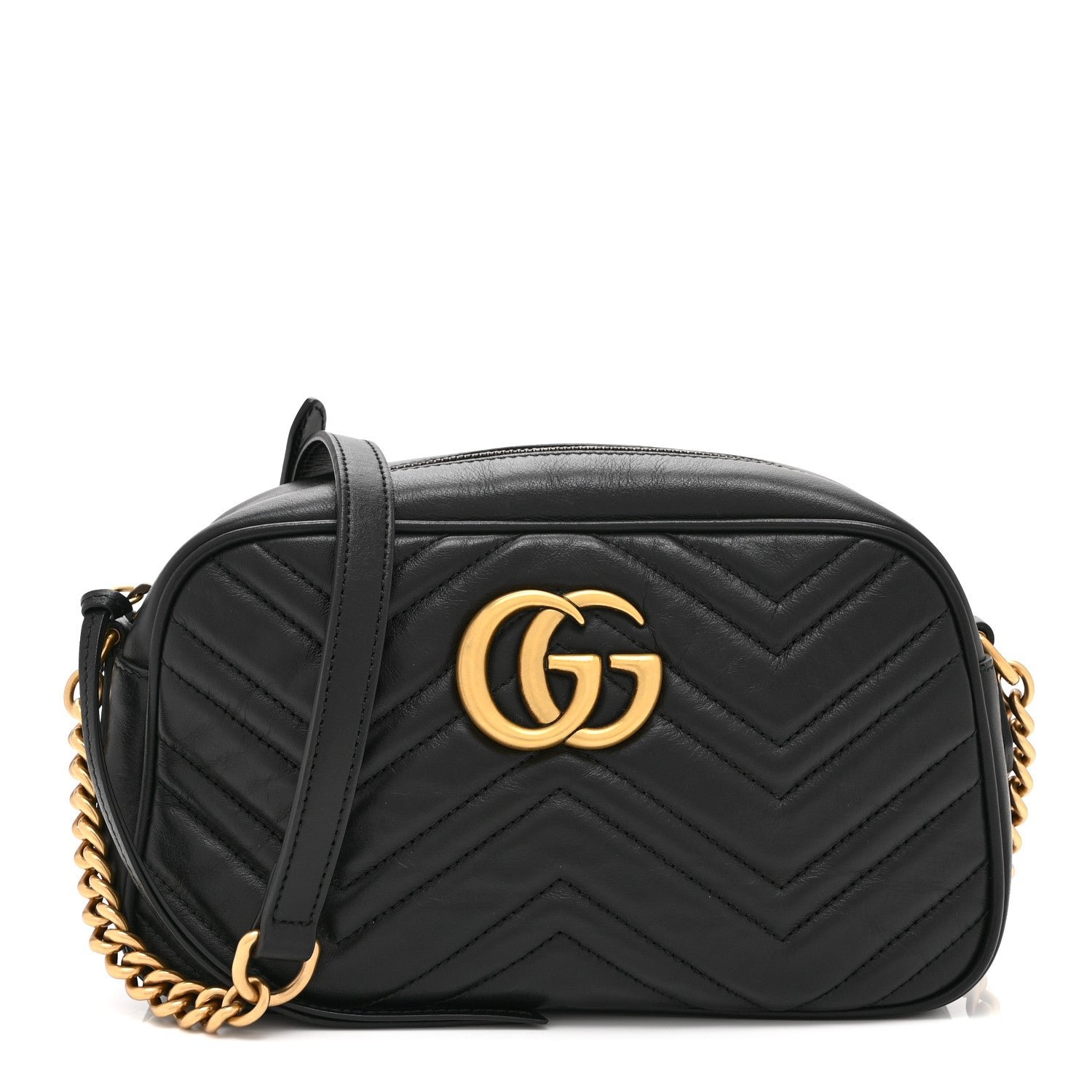 Gucci Calfskin Matelasse Small GG Marmont Chain Shoulder Bag Black