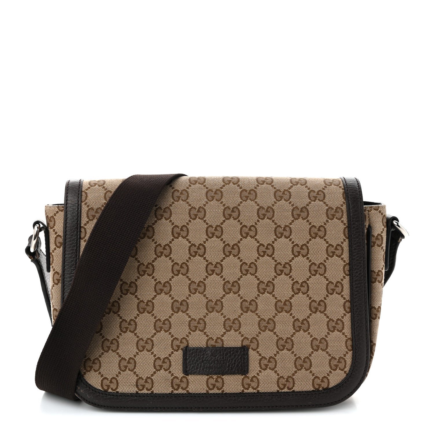 Gucci Monogram Flap Messenger Bag Beige Dark Brown