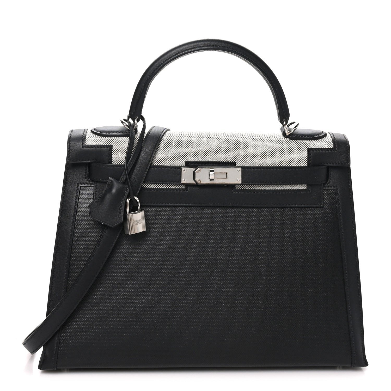 Hermes Hermes Berline Toile Swift Kelly Sellier 32 Black Ecru