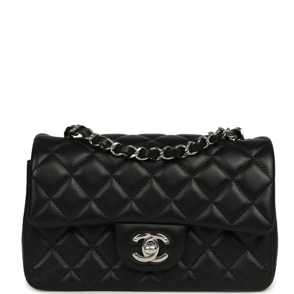 Chanel Mini Classic Rectangular Flap Bag Black Lambskin Silver Hardware