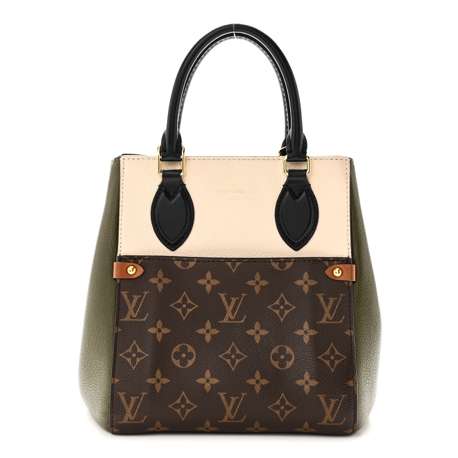 Louis Vuitton Calfskin Monogram Fold Tote PM Cream Khaki Black