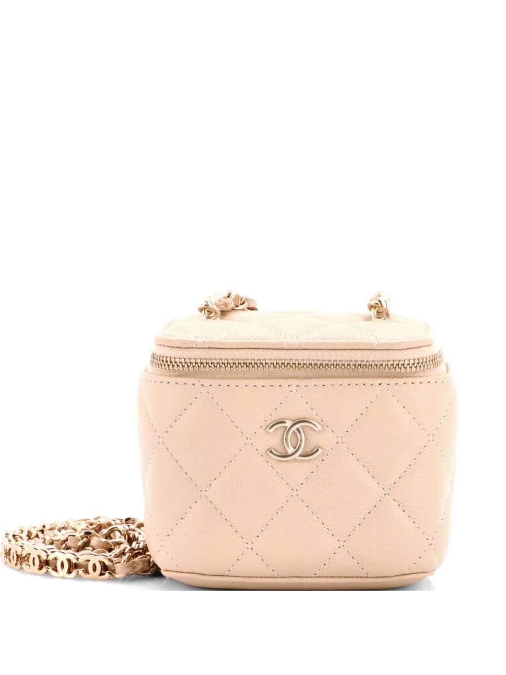 Tiny CC Link Vanity Case with Chain Quilted Caviar Mini clutch bag