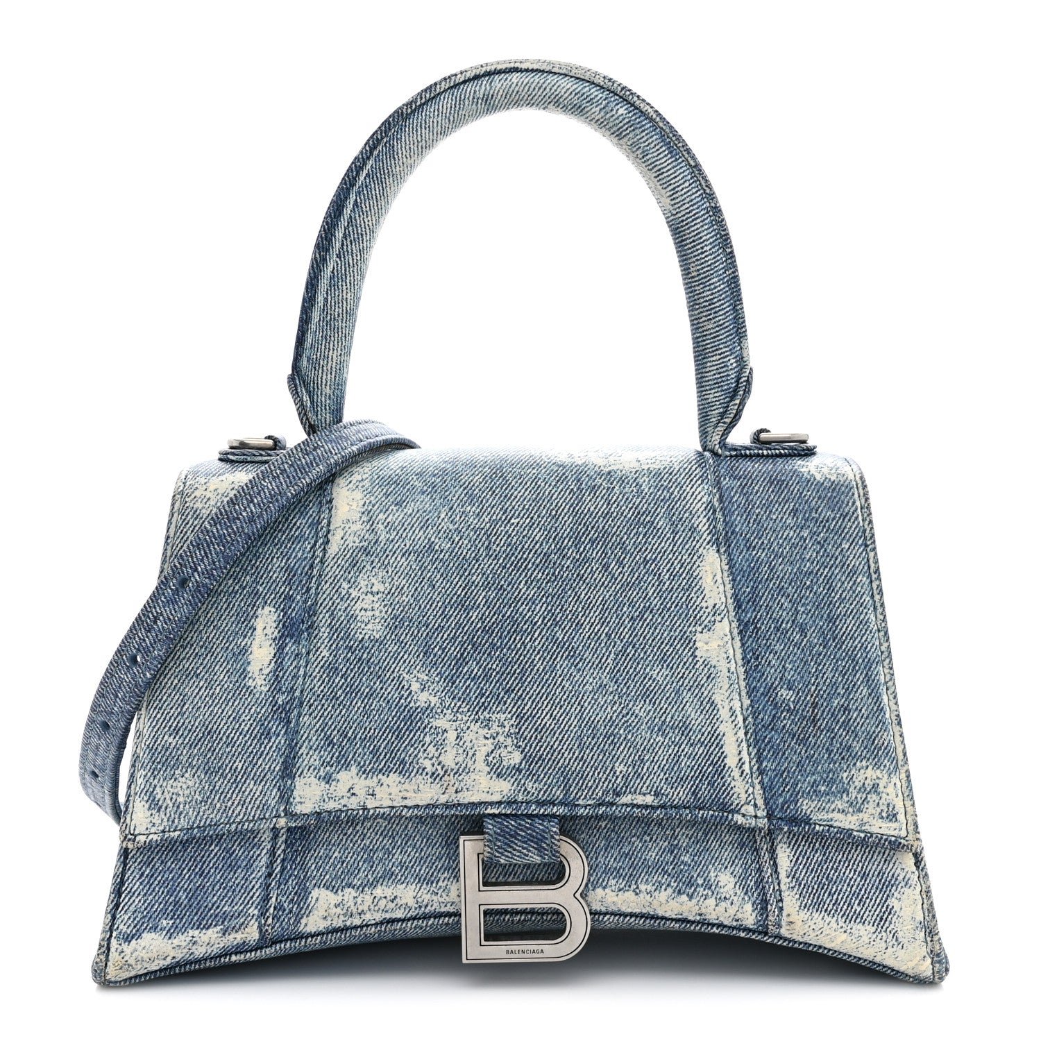 Balenciaga Nappa Denim Printed Small Hourglass Top Handle Bag Denim Blue