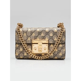 Gucci Beige/Ebony GG Supreme Bees Coated Canvas Padlock Small Shoulder Bag