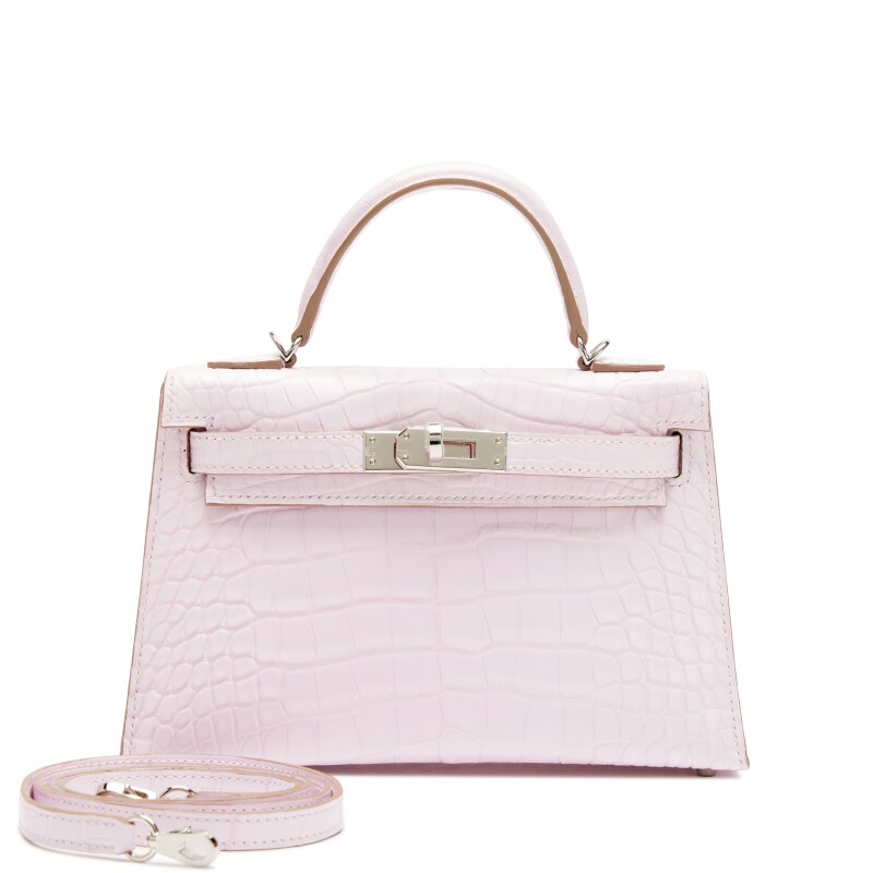 Hermes Mauve Pale Matte Mississippiensis Alligator Mini Kelly 20 II Palladium Hardware, 2025