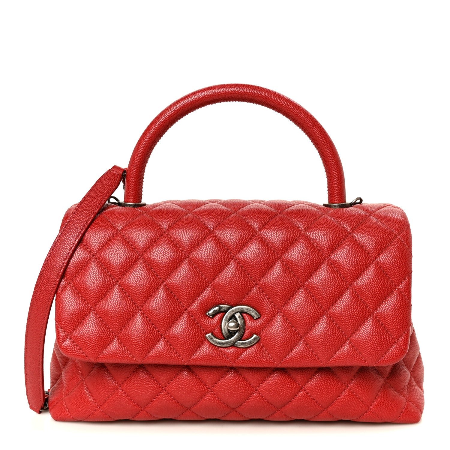 Chanel Caviar Quilted Small Coco Handle Flap Red