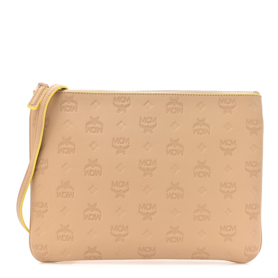 MCM Calfskin Ottomar Monogram Aren Crossbody Pouch  Beige Croissant