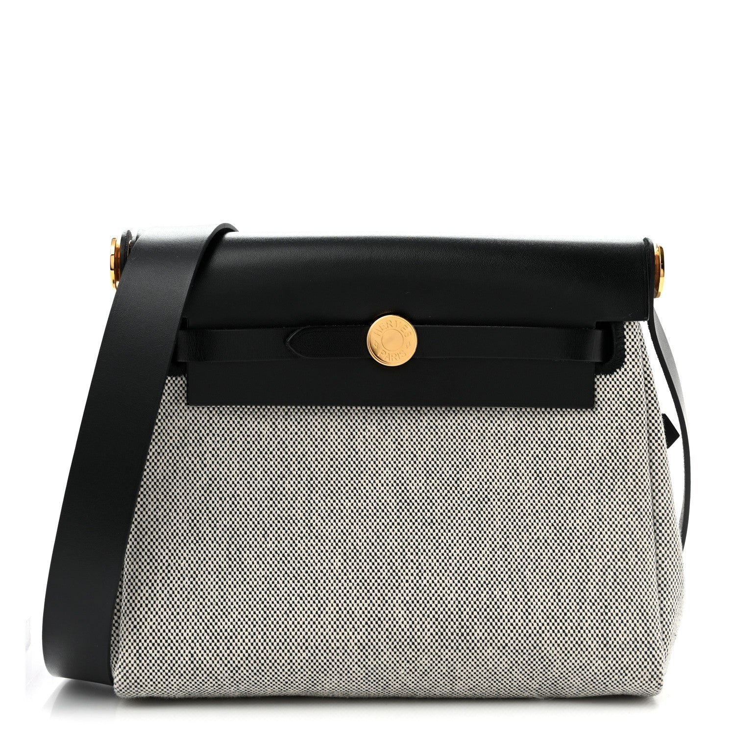 Hermes Military Toile Vache Hunter Herbag Zip Retourne 20 Ecru Black
