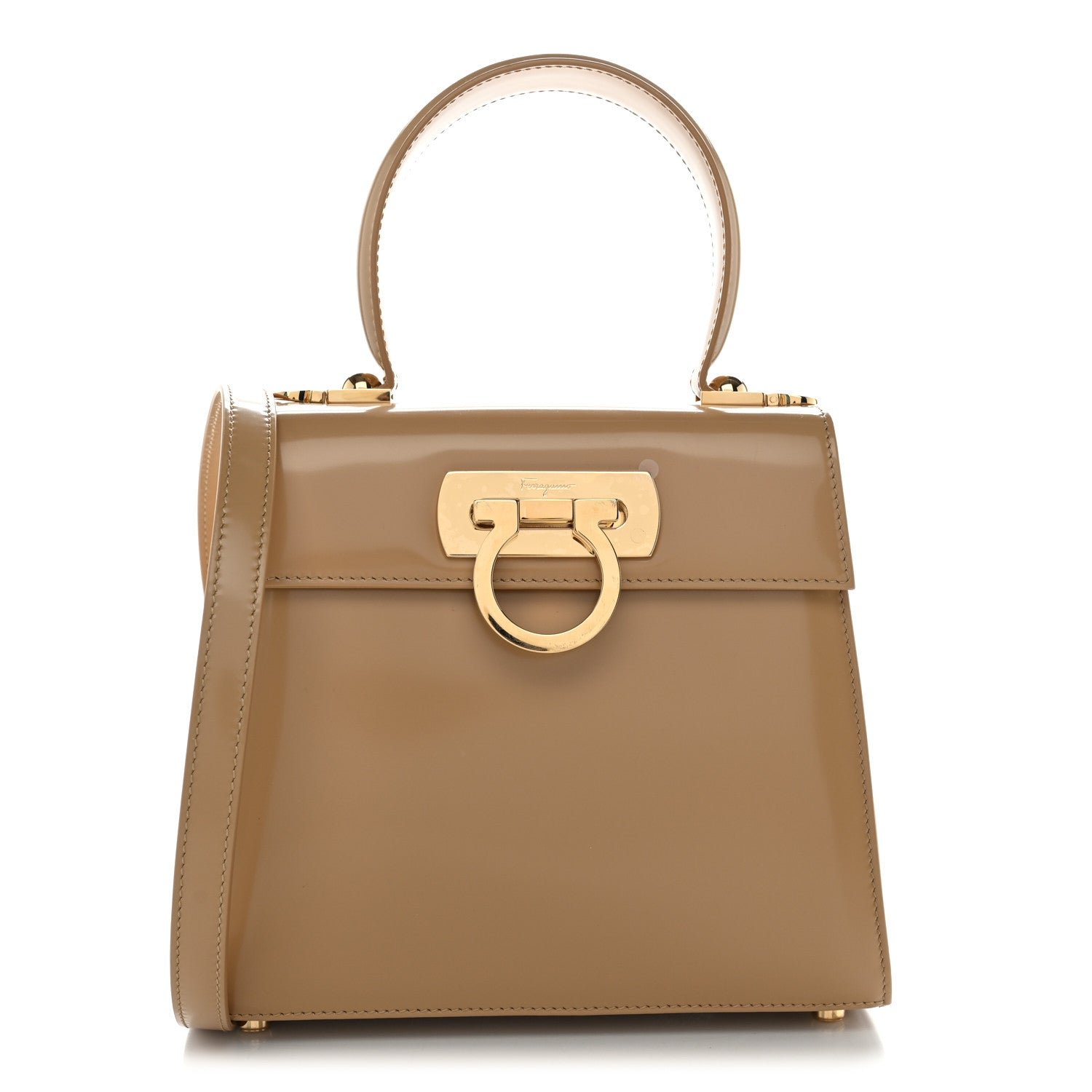 Salvatore Ferragamo Brushed Off Calfskin Small Iconic Top Handle Camel