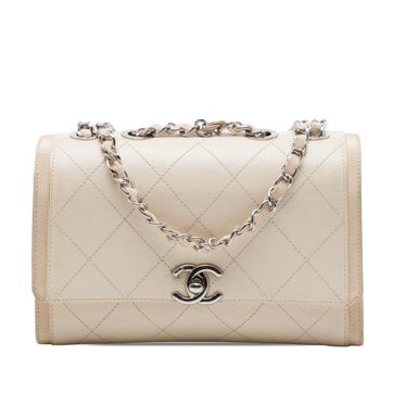 CC Quilted Crumpled Calfskin and Grosgrain Flap