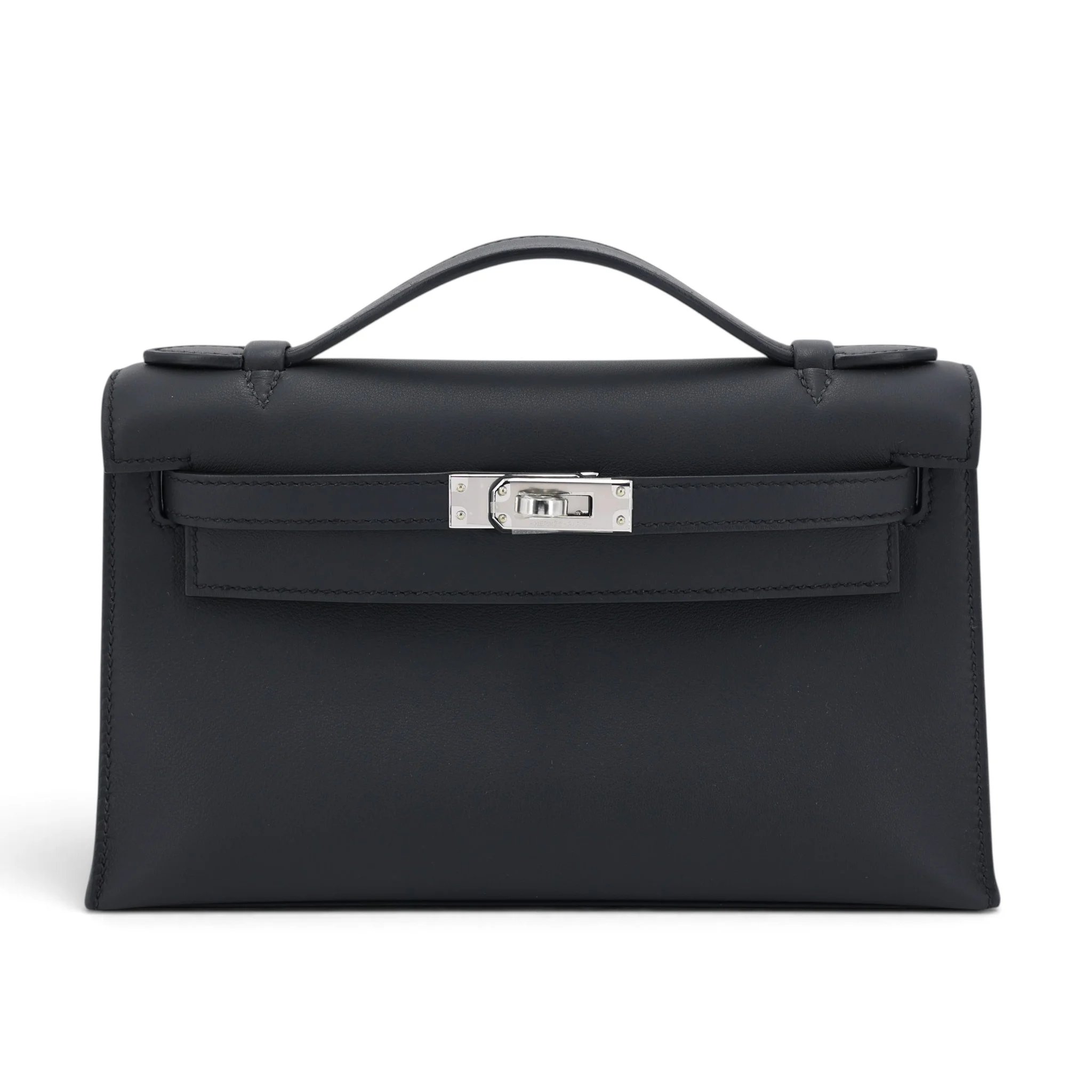 Brand New ( Rank N ) HERMÈS Kelly Pochette Noir (89) Swift Palladium hardware K (2025)
