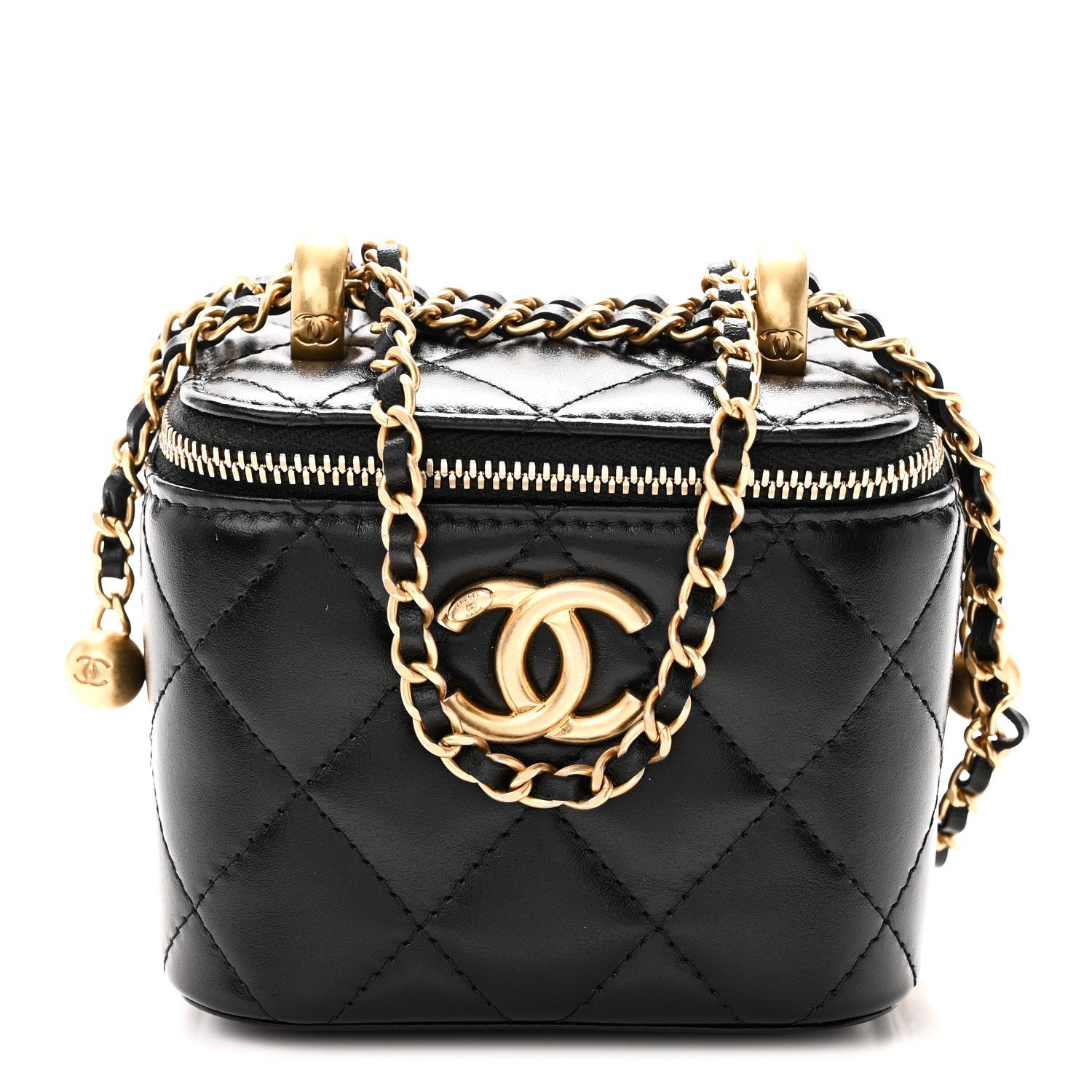 Chanel Calfskin Quilted Mini Perfect Fit Vanity Case With Chain Black