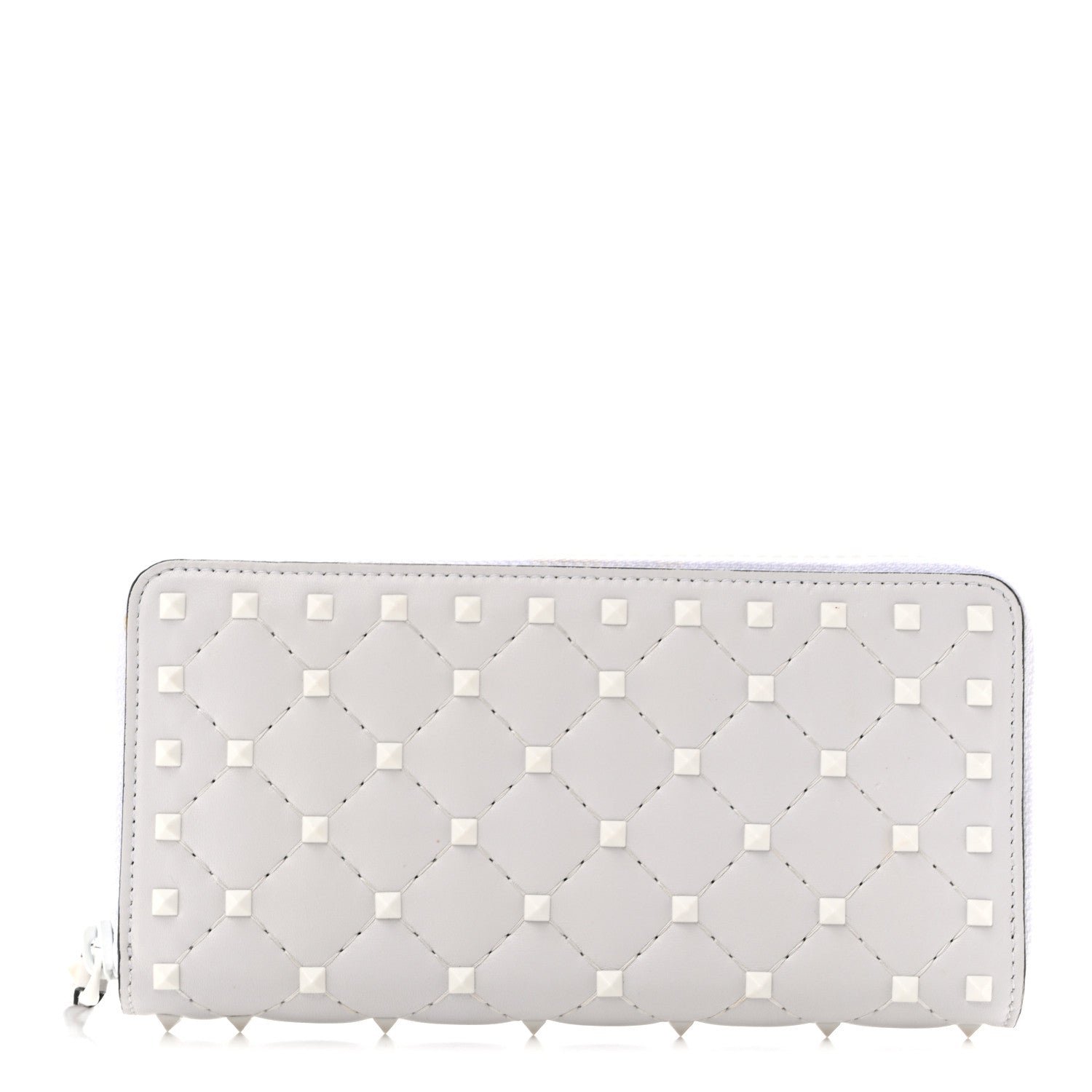 Valentino Garavani Nappa Monochrome Rockstud Spike Zip Around Wallet White