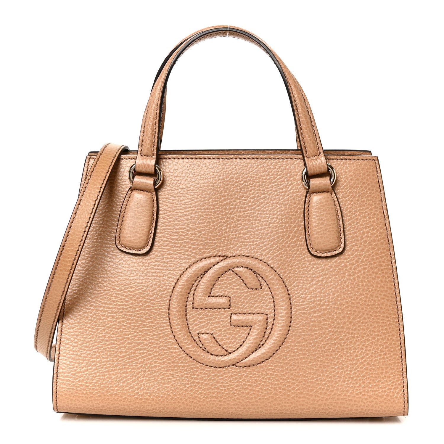 Gucci Dollar Calfskin Medium Soho Top Handle Satchel Camelia