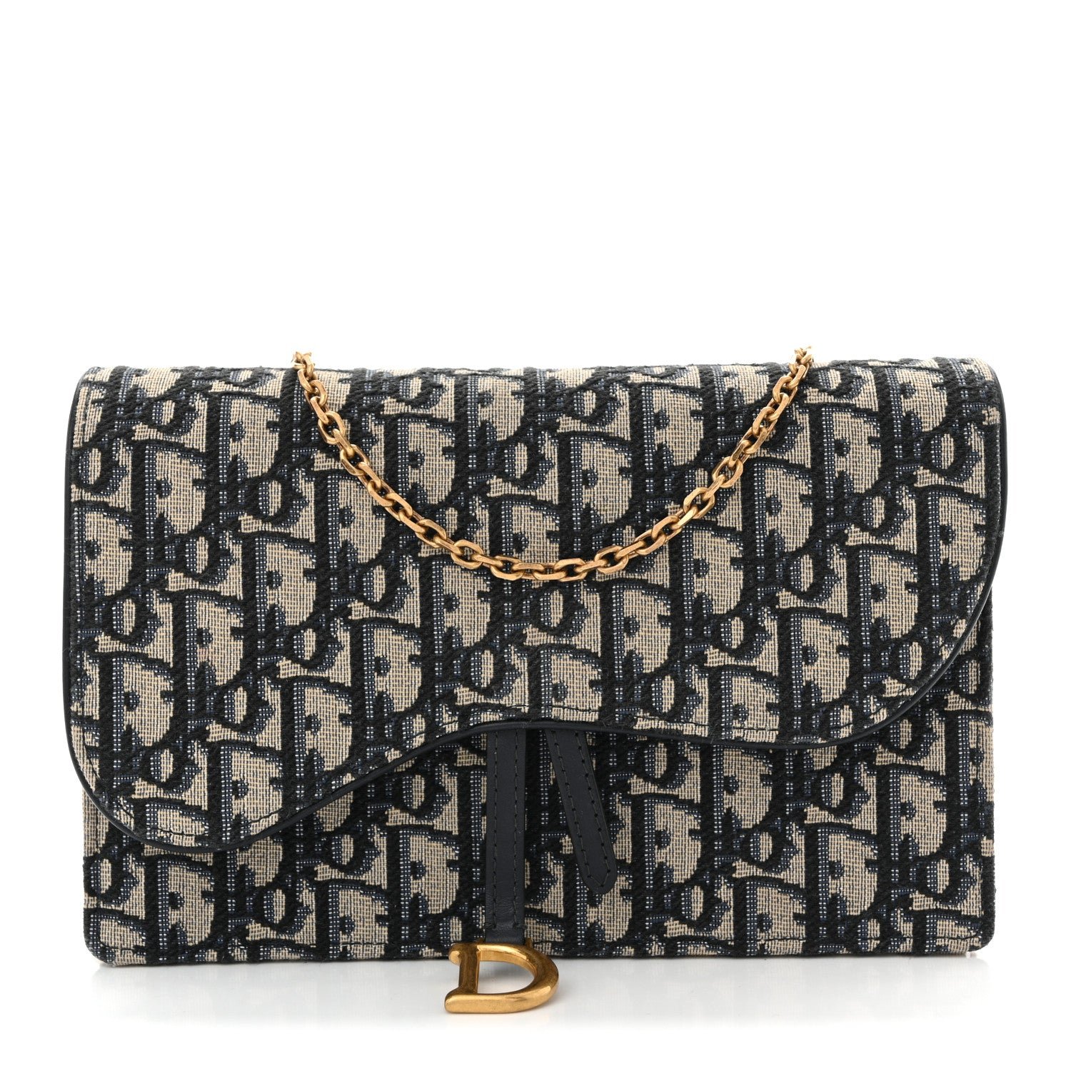 Christian Dior Oblique Saddle Chain Pouch Blue