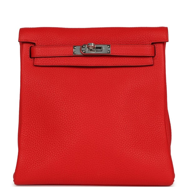 Hermes Hermes Kelly Ado II Backpack Rouge De Coeur Clemence Palladium Hardware