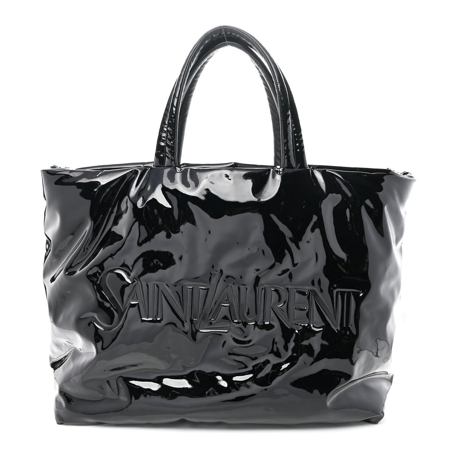 Saint Laurent Patent Wide Puffer Maxi Tote Black