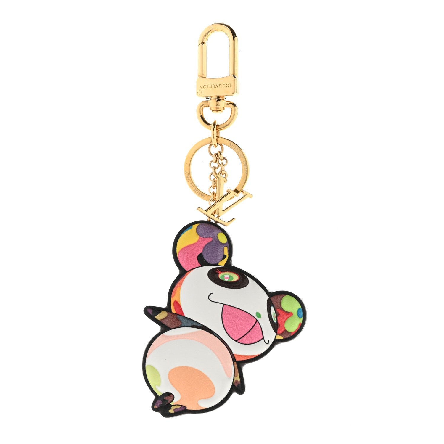 Louis Vuitton LV x TM Cowhide Monogram Superflat Panda Key Ring Bag Charm Multicolor