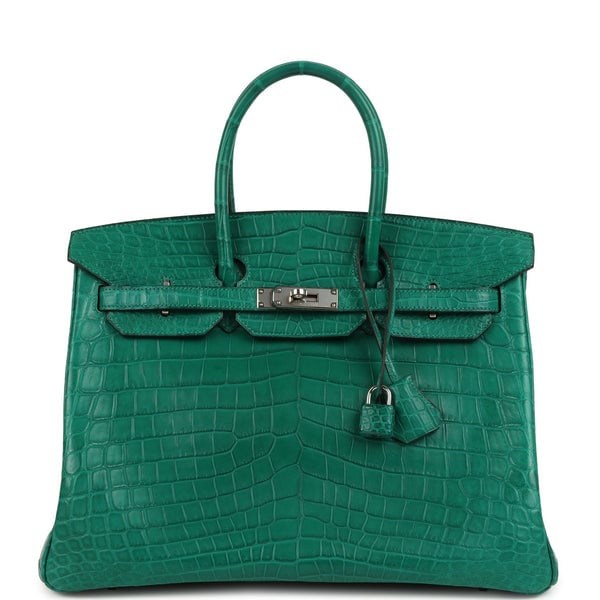 Hermes Pre-owned Hermes Birkin 35 Malachite Matte Niloticus Crocodile Palladium Hardware