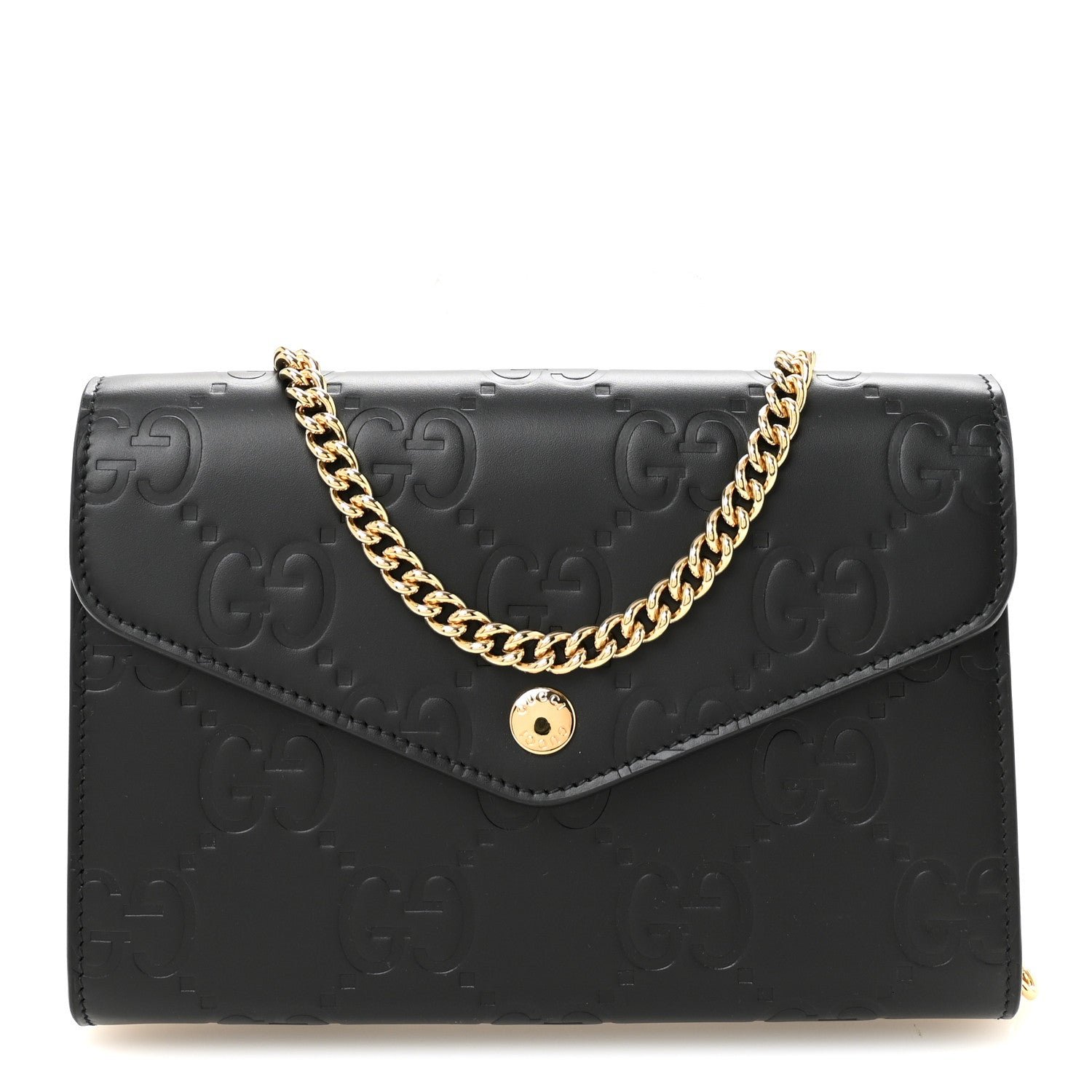 Gucci Gucci Calfskin GG Debossed Chain Wallet Black