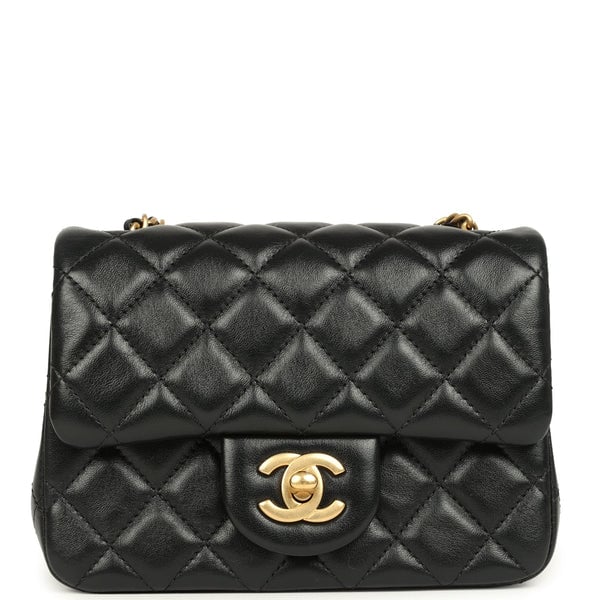 Chanel Chanel Mini Pearl Crush Square Flap Bag Black Shiny Lambskin Brushed Gold Hardware