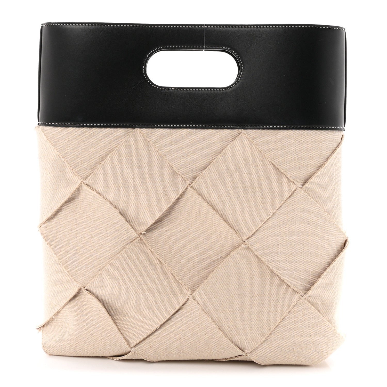 Bottega Veneta Linen French Calfskin Small Slip Tote Natural Black