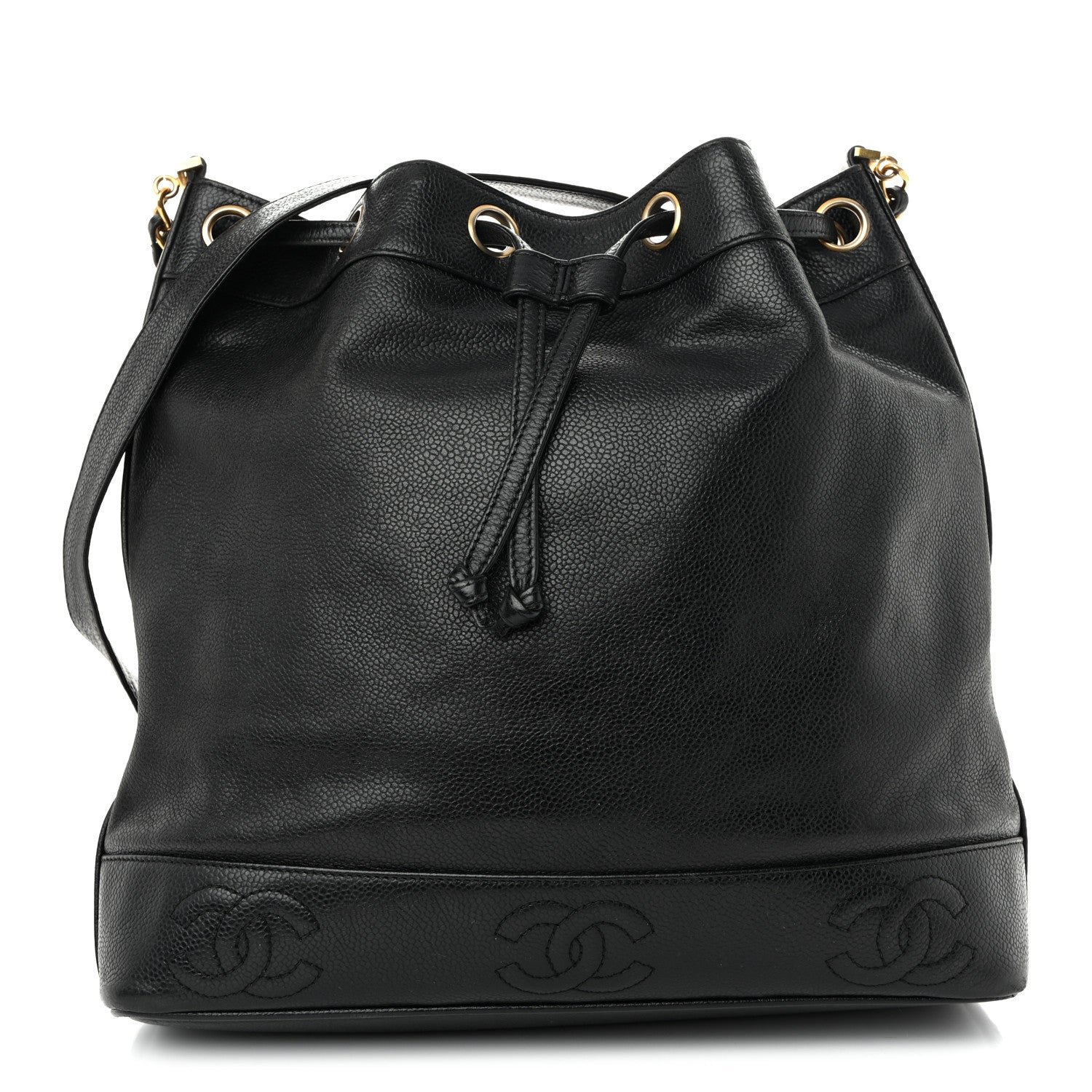 Chanel Caviar CC Drawstring Shoulder Bag Black