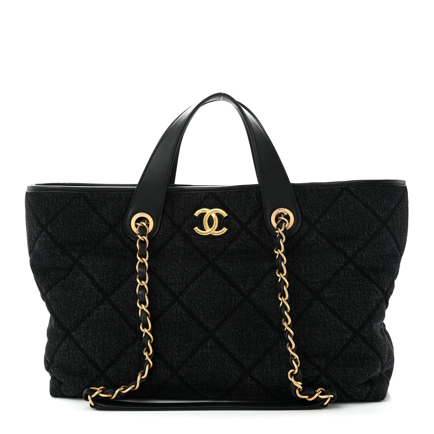 Chanel Denim Calfskin Quilted Small Deauville tote  Black