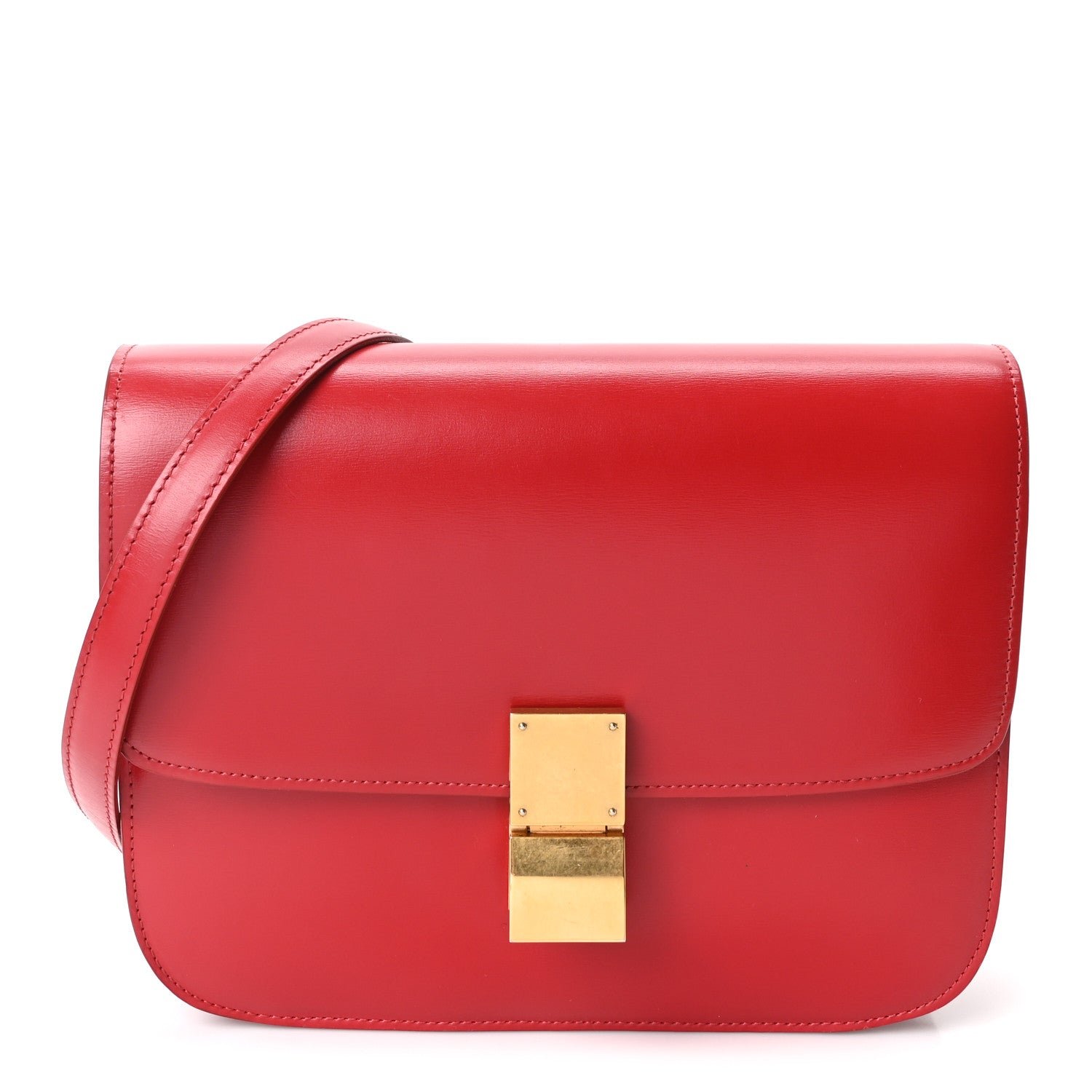Celine Box Calfskin Medium Classic Box Flap Bag Red