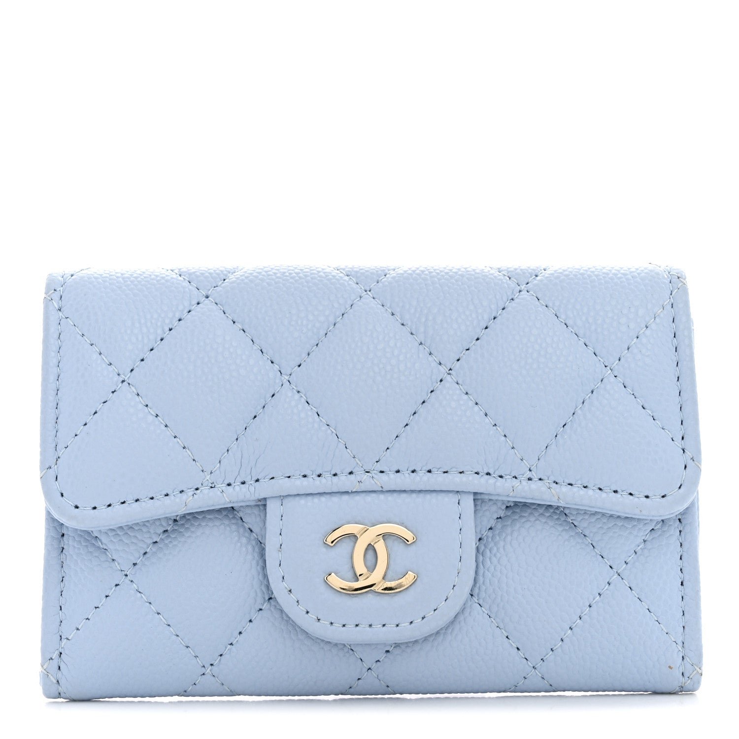 Chanel Caviar Quilted Flap Card Holder Wallet Light Blue
