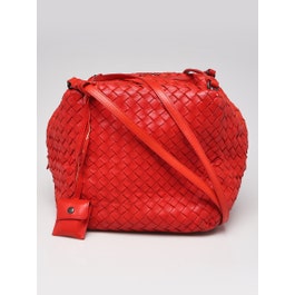 Bottega Veneta Bottega Veneta Red Intrecciato Woven Nappa Leather Cube Crossbody Bag