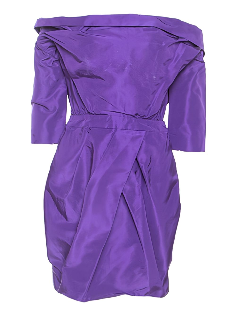 pre-owned off-the-shoulder ruched mini dress